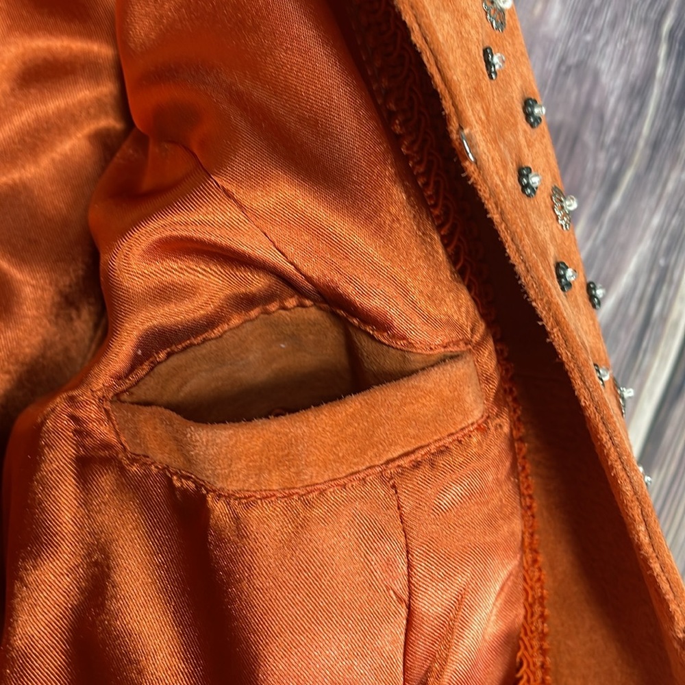 %100 GENUINE LEATHER Bradley Bayou leather jacket orange with stud size medium - Picture 10 of 11